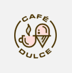 Logo for Café Dulce featuring a coffee cup, ice cream cone, and stylized text, emphasizing a sweet café experience.